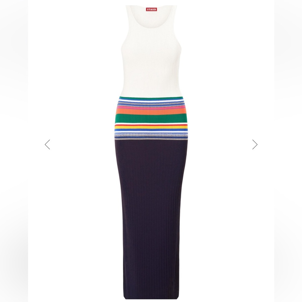 STAUD Hibiscus Ribbed Striped Midi-Dress